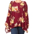 thumbnail image 1 of BNY Corner Women Plus Size Long Sleeve Floral Pattern Casual Tunic Top Shirt Burgundy XL (D396 FLO) BNY Corner, 1 of 4