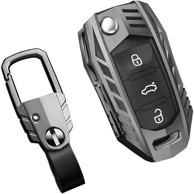 Zinc Alloy Key Fob Cover,Keychain,Full Protection Car Key Case for Volkswagen Jetta Golf GTI Tiguan Rabbit R32 Passat EOS CC Beetle MK6 Santana MK5 Polo VW Keyshell Accessories,Gun Color