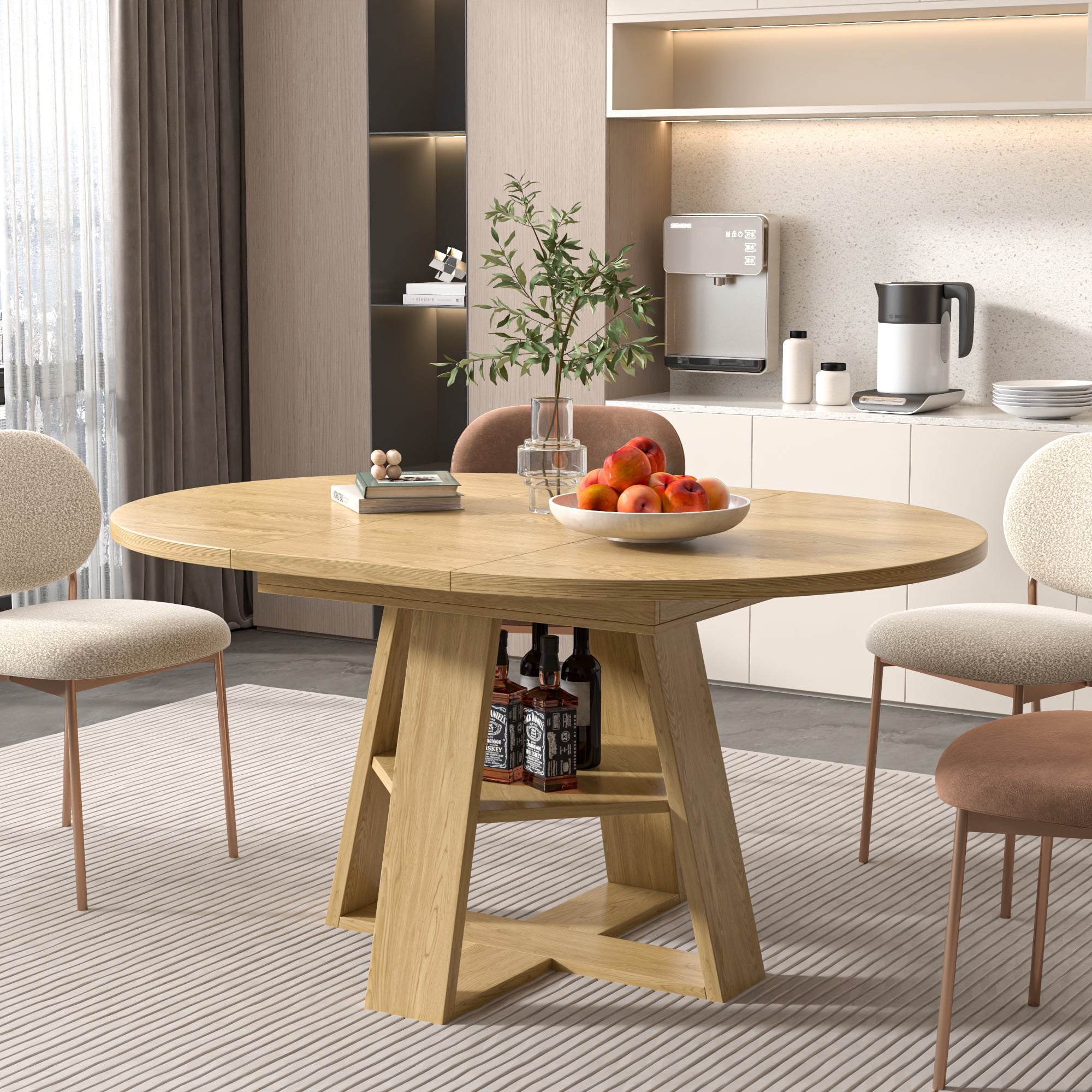 Round Dining Table Modern Extendable Dining Table with Removable Leaves for Kitchen