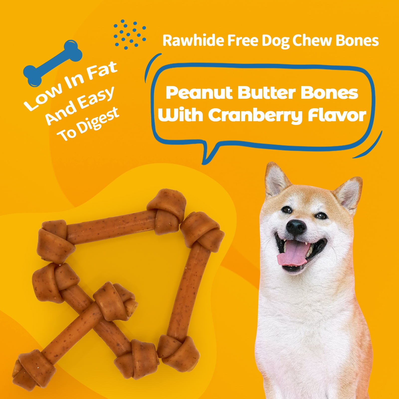 (2 pack) Jungle Calling Dog Treats Knotted Bones 6.5'' Peanut Butter and Cranberry for Dental Health, 5 Count