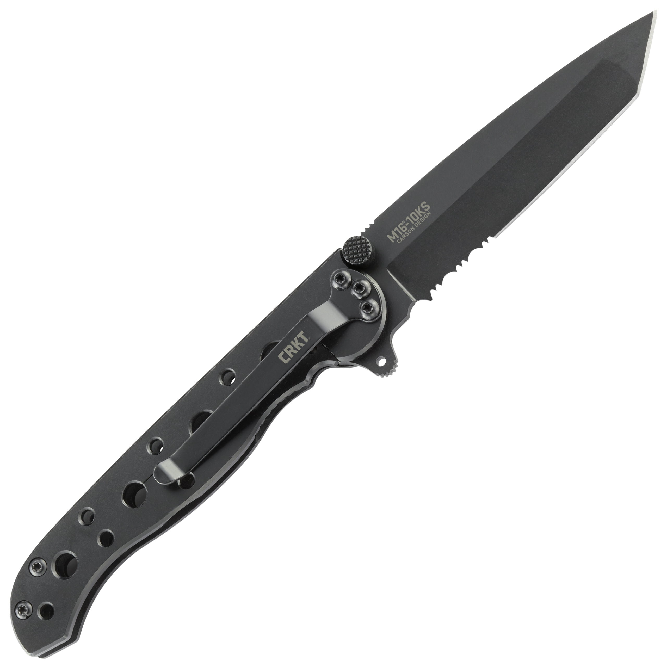 CRKT M16-10KS Folding Knife with Frame Lock: Stainless Steel Triple Point Serrations Blade, Stainless Steel Handle, Reversible Pocket Clip, M16-10KS