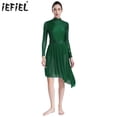 thumbnail image 2 of Vestido de baile lírico de Ballet con lentejuelas brillantes para mujer, cuello simulado, manga larga, dobladillo Irregular, vestidos de patinaje artístico gimnástico, disfraces, 2 of 5