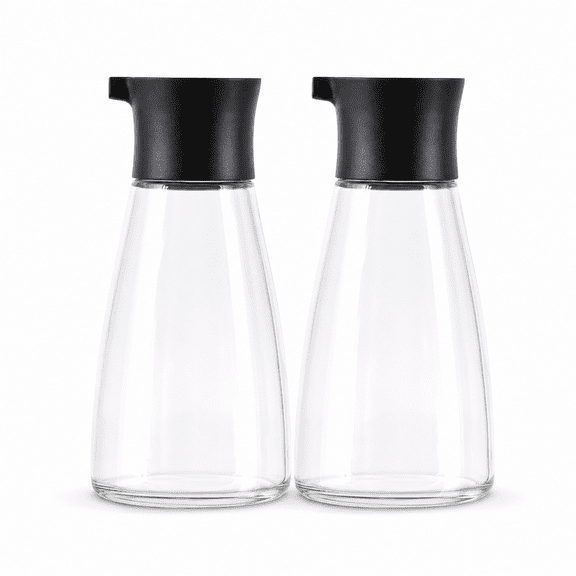 2-Pack Glass Cruet Dispenser for Olive Oil, Vinegar and Soy Sauce, Controlled Pour Spout Design, Easy to Clean, Kitchen Container for Cooking, Baking and Barbecue