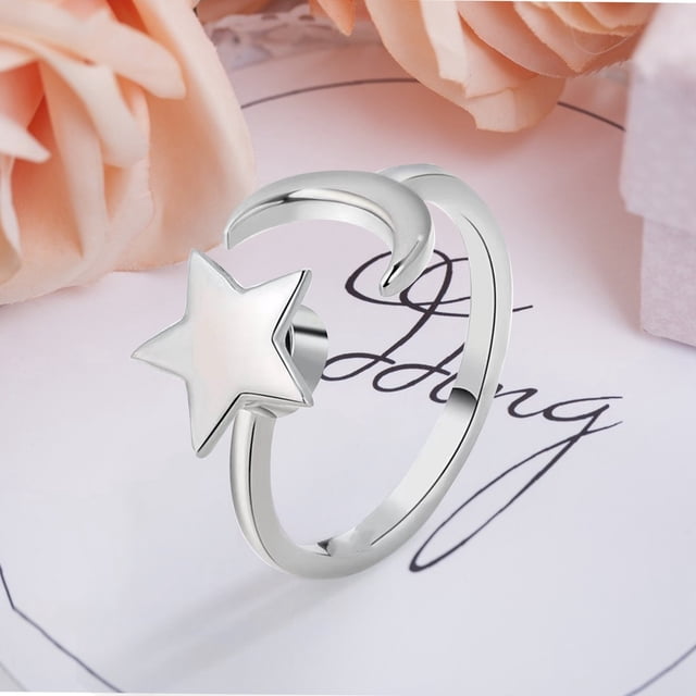 Versatile Rotatable Adjustable Anxiety Relieving Pressure Relieving Silver Plated Zircon Ring for Finger