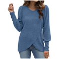 thumbnail image 2 of Women's Essentials T-Shirt Women's Fashionable Solid Color Round Neck Long Sleeved Hem Slit Casual T-shirt Top, 2 of 6