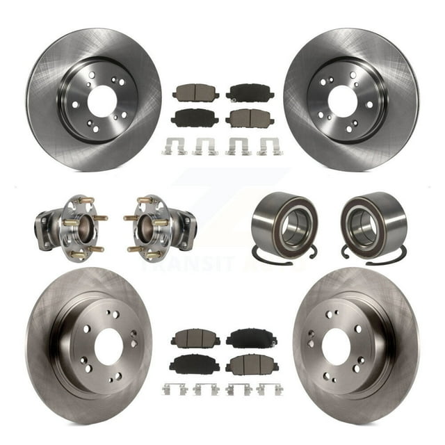 Transit Auto Front Rear Wheel Hub Bearings Assembly Disc Brake Rotors and Ceramic Pads Kit (10Pc) for Car 2016-2022 Honda HR-V FWD - Left Right Side (Driver Passenger) KBB-130550