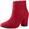 thumbnail image 1 of Unique Bargains Women's Round Toe Chunky High Heels Ankle Boots Red (Size 8), 1 of 6