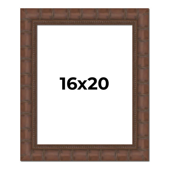 16x20 Brown Wide Bamboo Picture Frame - UV Acrylic, Foam Board Backing, Hanging Hardware