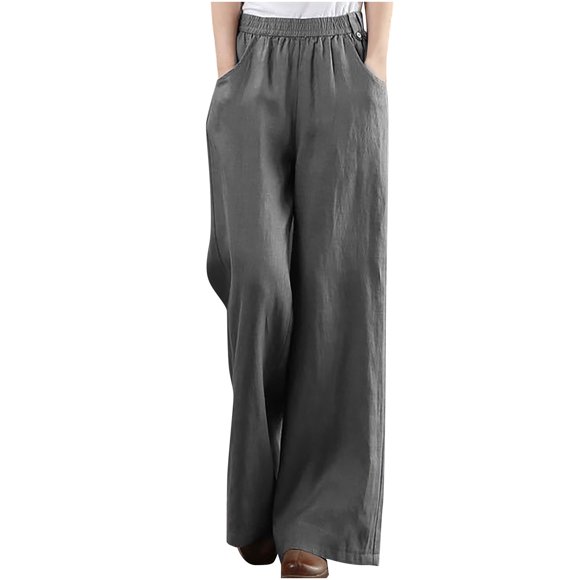 Timegard Wide Leg Pants for Women High Waist Loose Comfy Pants Casual Solid Color Trousers with Pockets