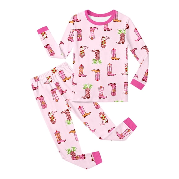 FINALGANG Girls Kids Two Piece Homewear Set Cartoon Casual Print Long Sleeve Crewneck Top Matching Pants Soft Comfortable Set For Daily Homewear Relaxation Versatile Outfit
