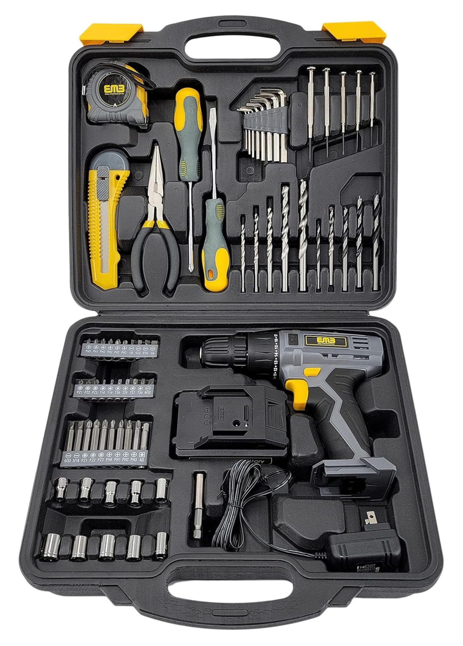20V Speed 1300 RPM Household Lithium Battery Cordless Drill Driver Power Drill with 77 Pieces and a 1300mA Large Capacity Lithium Ion Battery Stays Powered Up