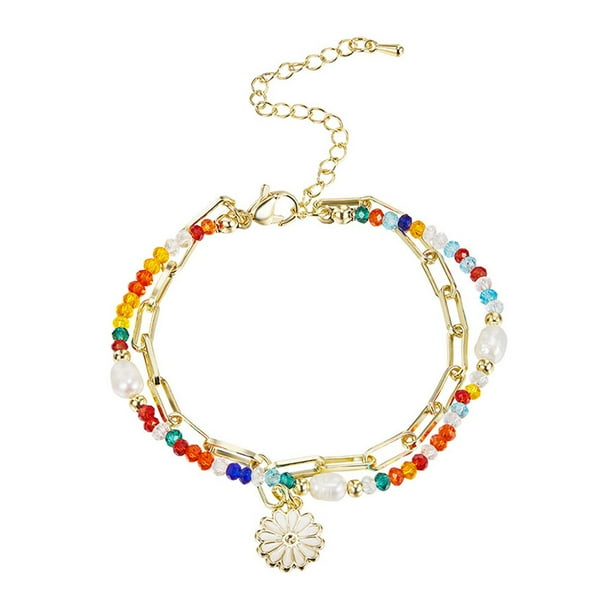 KAKOWELY Pulsera de cuentas ajustable con dijes de flores, accesorios de moda para mujeres y niñas.