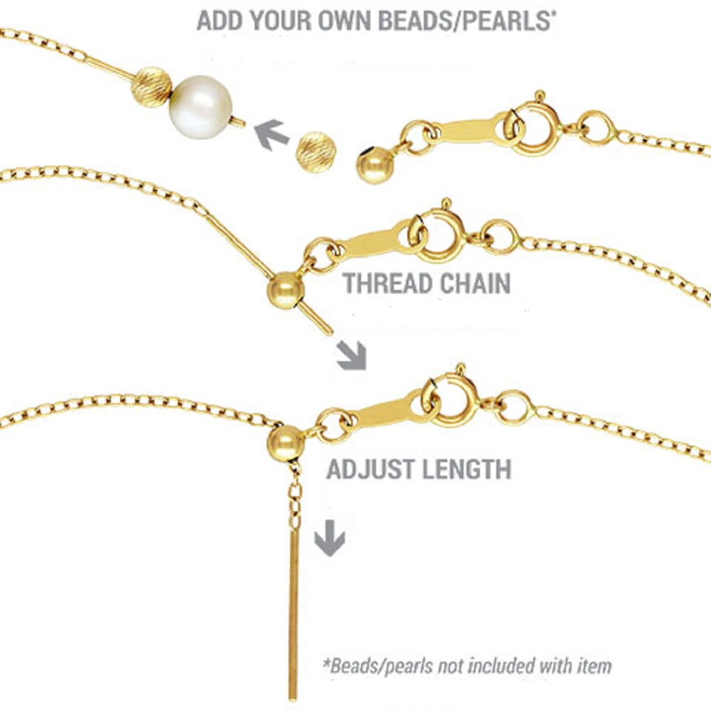 14K Yellow Gold 22.0 inch Add A Bead Necklace Chain w/ Semi-Precious 8mm White Pearl Bead and 20 Decending 14k Yellow Gold Beads