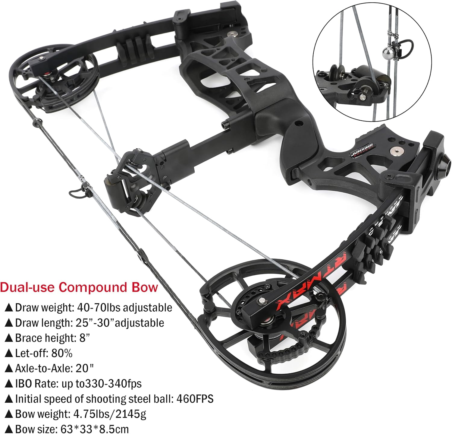 JUNIXNG M109EA Compound Bow Dual-use for Arrows and Steel Ball,Hunting Bows,40-70lbs Adjustable,Short-Axis Compound Bow Set for Archery Outdoor Hunting Target Shooting Bow Fishing