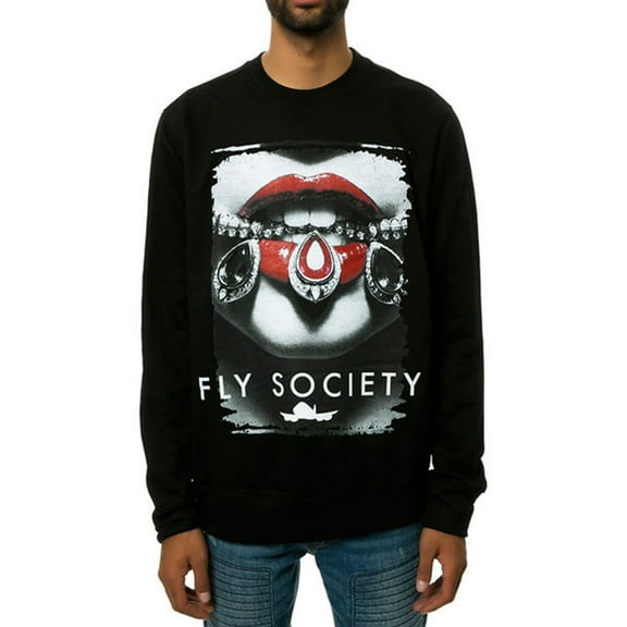 Fly Society Mens The Gems Crewneck Sweatshirt, Black, Medium