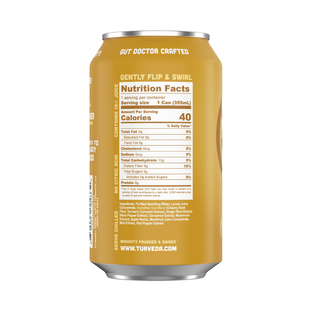 Turveda Super Prebiotic+ Lemon Ginger Pop Soda, Sparkling Drink, Modern Diet Soda 12 pack, 12 fl oz