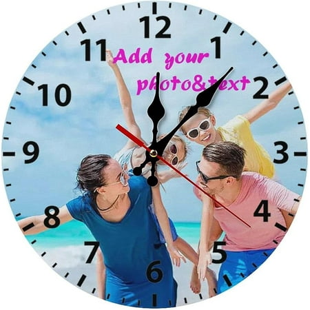 Custom Wall Clock,Personalized Wood Clock add Your Photo/Text,Customizable Silent Round Decoration for Kitchen Bathroom 10inch