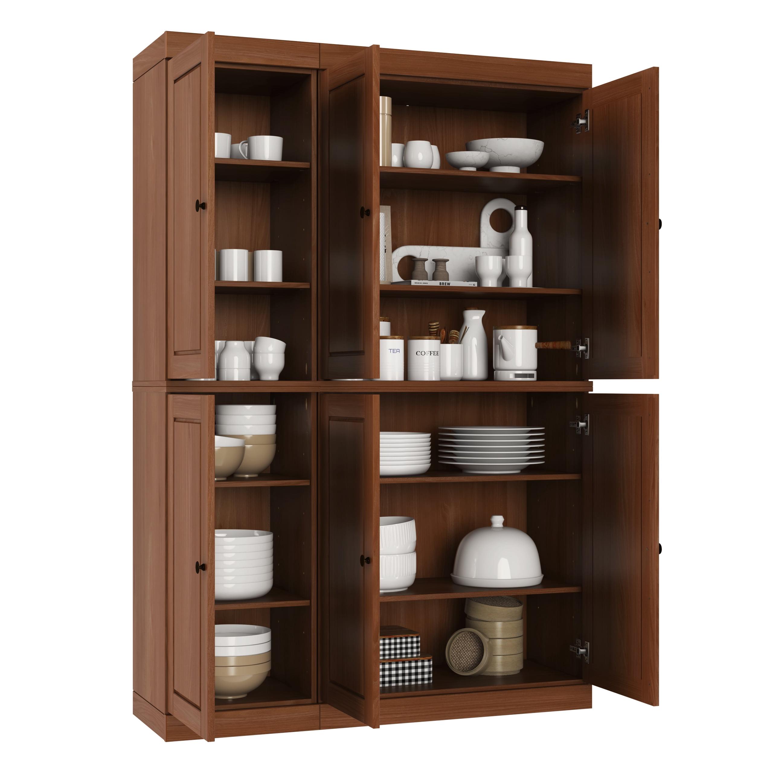 Palace Imports 100% Solid Wood Kitchen Pantry Storage Cabinet with Doors and Adjustable Shelves, 6-Door, Mocha
