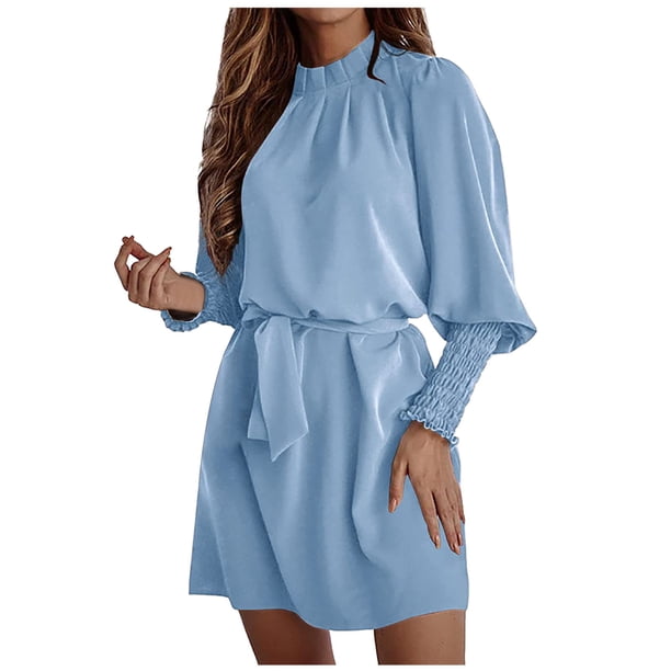 Vestido informal de manga larga con cuello redondo y manga acampanada con correas sueltas para mujer Fridja yut1719