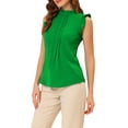 thumbnail image 4 of INSPIRE CHIC Women's Sleeveless Blouse Ruffled Pleated Wear-to-Work Chic Blouse L Green, 4 of 6