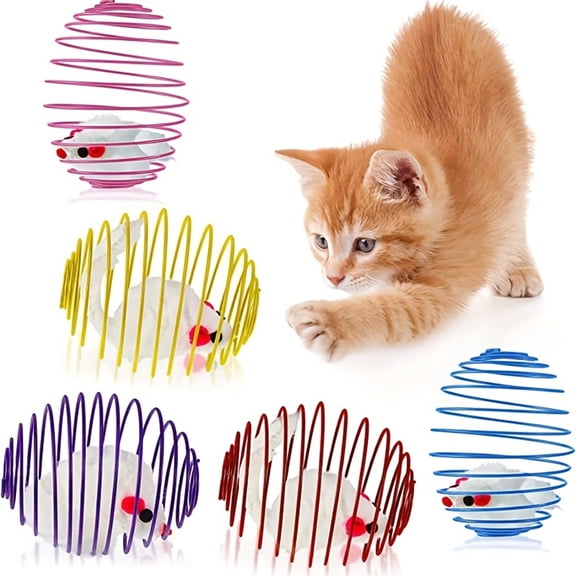 Interactive Spring Cat Toy - Elastic Wire Cage Ball with Plush Mouse Inside, Durable Rolling Cat Toy for Scent Tracking, Chasing, Pouncing & Stress Relief, 1 Pack (Random Color)