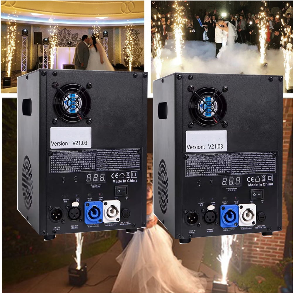 Jacmui Cold Spark Machines 2pcs with Flight Case, Wedding Show Fountain, Music Fireworks Sparkler, Concert, 750W Stage Effect