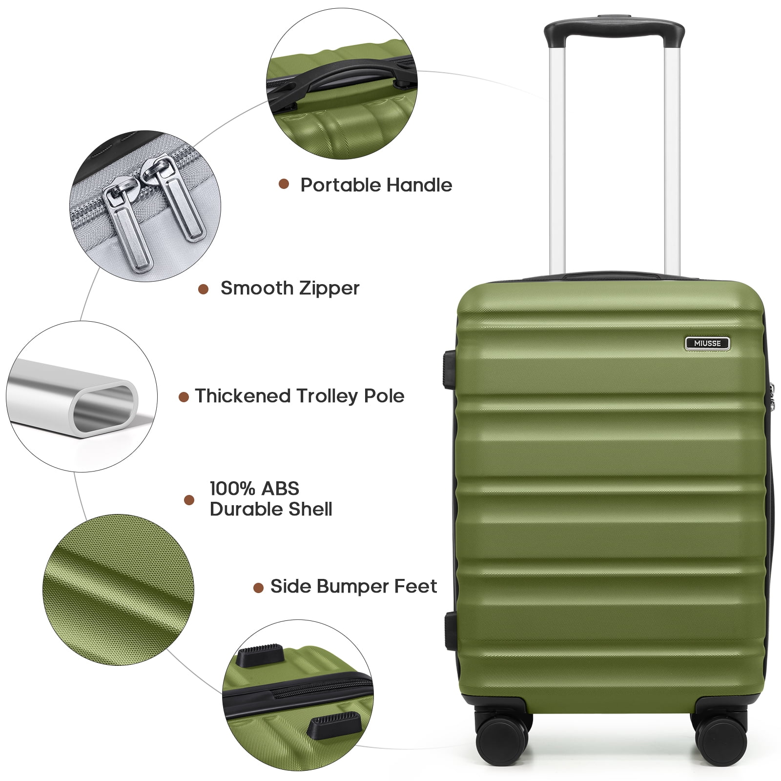 MIUSSE Hard Shell Luggage Sets, 3 Piece Luggage Set, 20/24/28 IN Carry On Luggage with TSA Lock Spinner Wheels, Hard Shell Suitcases Women Men