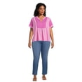 thumbnail image 2 of Terra & Sky Women's Plus Size Pleated Split Neck Top with Short Sleeves, 2 of 5