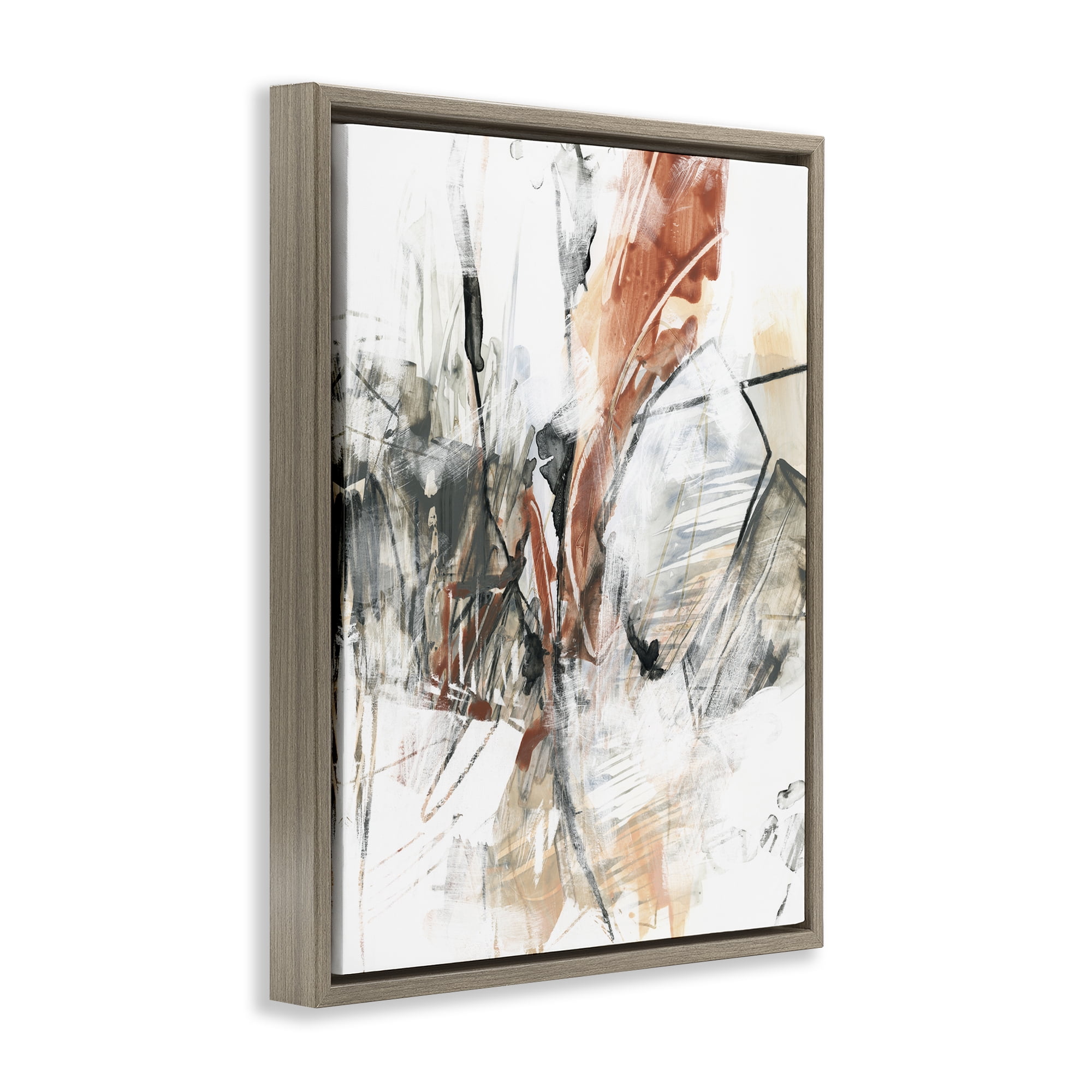Stupell Industries Chaotic Terracotta & Grey Abstract Painting Brown Floater Framed Canvas Art Print Wall Art, 25 x 31