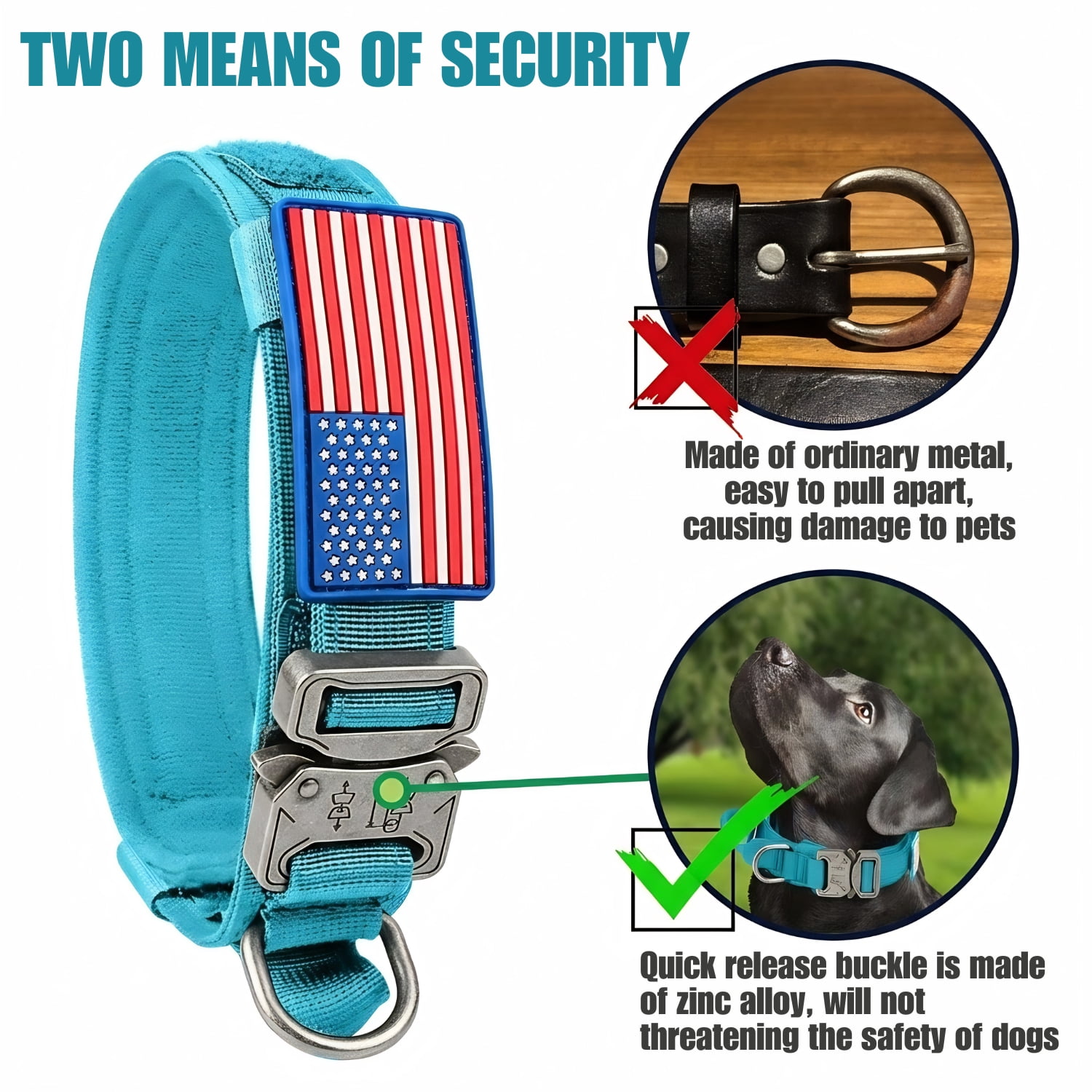 WAAYEEPAL Heavy Duty Nylon Dog Collar, Adjustable Training Collar with Control Handle, Sturdy Metal Buckle and AirTag Holder for Medium and Large Dogs (M, Blue)