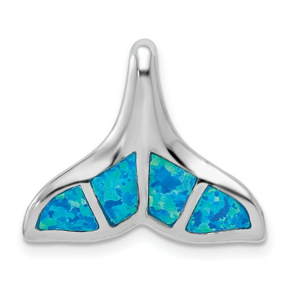 925 Sterling Silver Rhod Pltd Created Blue Opal Whale Tail Fish Mermaid Floating Open Chain Slide Pendant Necklace Charm Sea Life