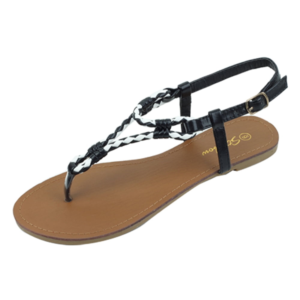 Star Bay - New Starbay Brand Women's T-Strap Flats Sandals Black Size 7 ...