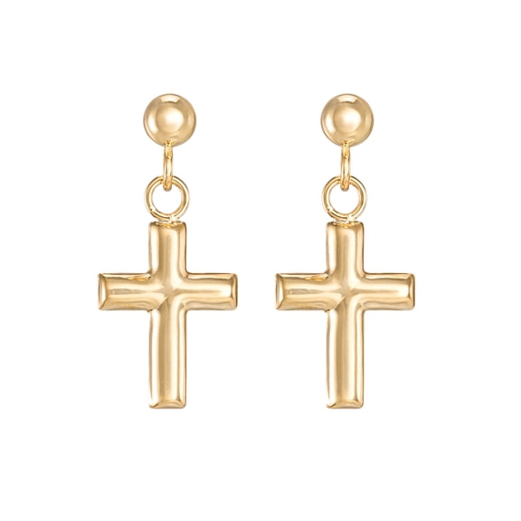 Brilliance Fine - Girl’s/Tween 14K Yellow Gold Bead Cross Stud Earrings