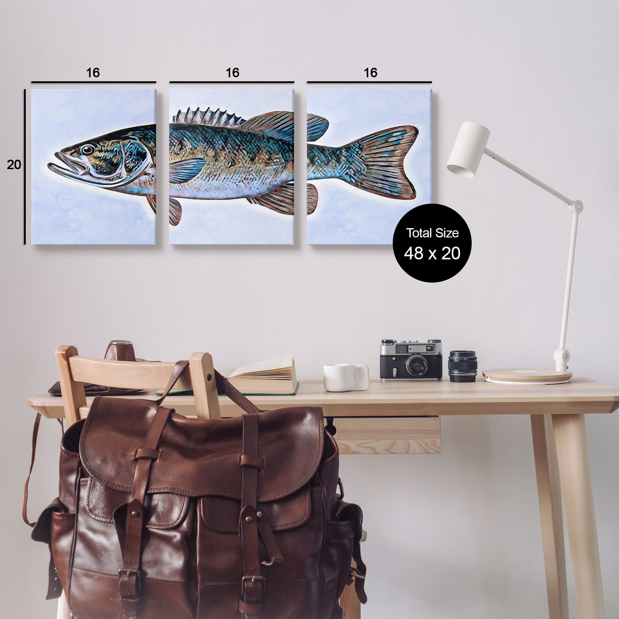 Stupell Marine Bass Fisherman Sea Life Animals & Insects Painting Gallery Wrapped Canvas Print Wall Art, Set of 3