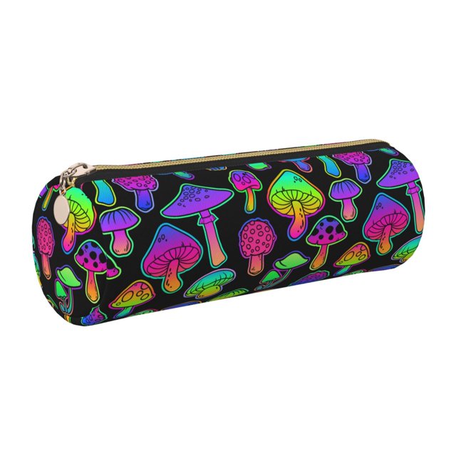 Disketp Bright Mushrooms Estuche Organizador de Lápices de Cuero, Estuche de Oficina con Cremallera para Bolígrafo y Lápiz