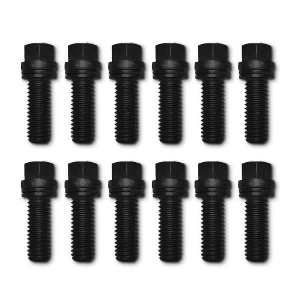 Proform Parts Exhaust Header Bolt 66753 Universal; 3/8 - 16 Inch Thread Size; 1 Inch Length; Locking Bolt; Hex Head; Black Oxide; Steel; With Wedge Locking Washers; Set Of 12