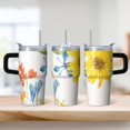 thumbnail image 2 of Sunflower 20oz Stainless Steel Tumbler with Handle and Straw – Insulated Travel Cup with Sliding Lid, 360° Full Wrap Printed Mug for Home, Outdoor & Sports Use, Foral, 2 of 6