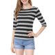 thumbnail image 5 of Camiseta básica de ajuste slim con cuello redondo y mangas de codo para mujeres INSPIRE CHIC, estampada, talla 3XL, color negro, 5 of 8