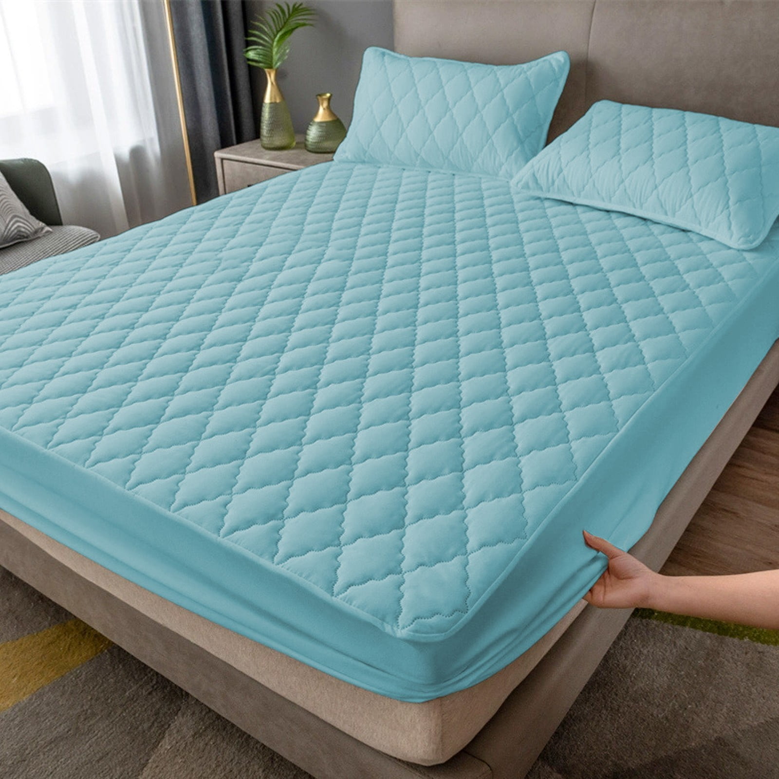 Waterproof Mattress Protector, Queen Size (Fits 60"x80" / 150x200cm), Fitted Sheet Style, Non-Slip & Soft Fiber Mattress Pad Cover, Machine Washable Bedding Protection ( Light Blue )