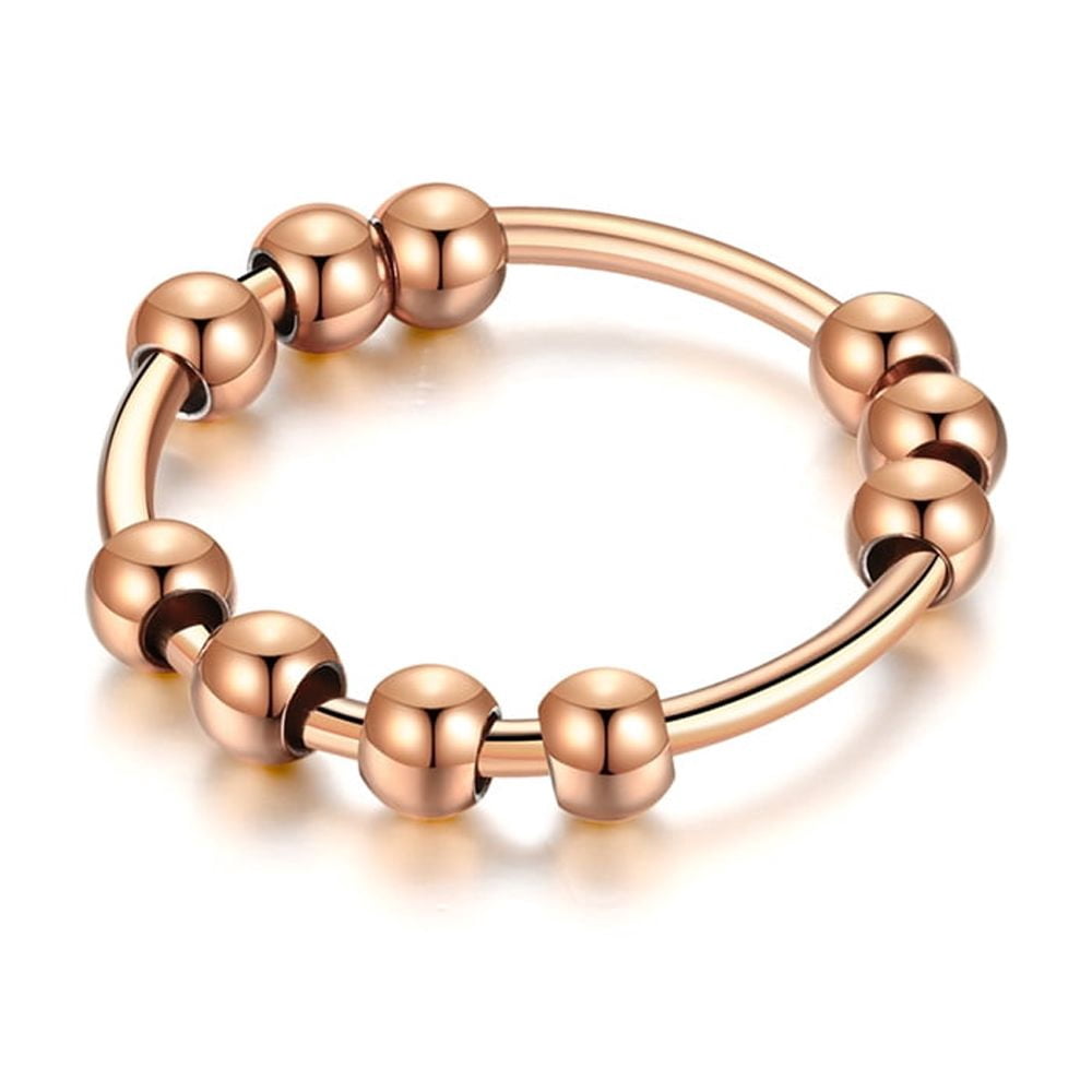 Fidget Anxiety Ring for Women 14K Yellow Gold Spinner Rotate Beads Anti-Stress Rings For Men Jewelry