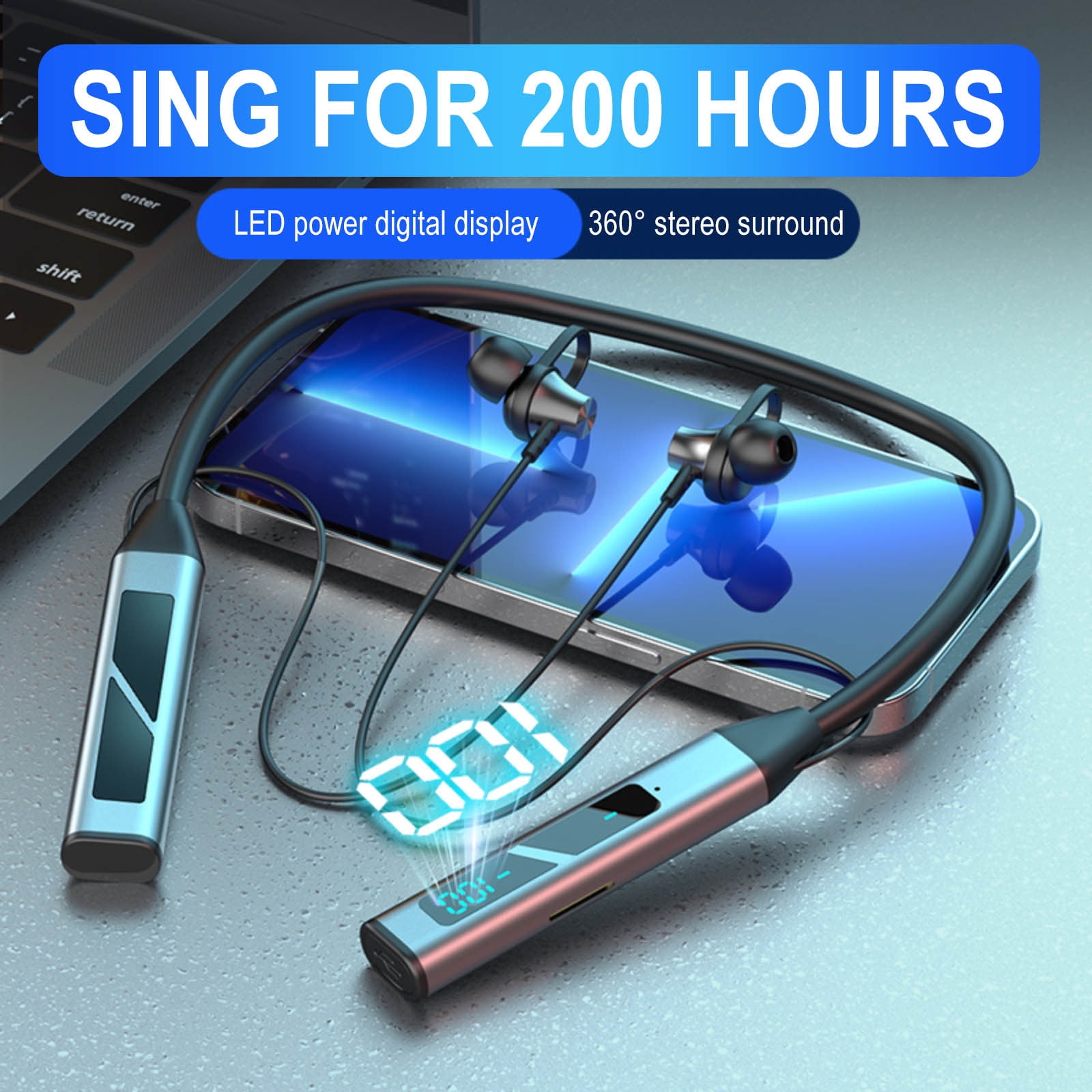 Bluetooth Headphones Wireless Earbuds 80hrs Playtime Wireless Charging Case Digital Display Sports Ear Buds with Earhook Deep Bass IPX7 Waterproof Over-Ear Earphones for TV Phone Laptop(Gray)