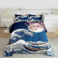 thumbnail image 2 of jejeloiu Japanese Ukiyo-E Queen Comforter Set,Ocean Sea Waves Bedding Sets,Pink Cherry Blossom Bedding Comforter Set For Teens,Ultra Soft Home Decor Reversible,3pcs, 2 of 8