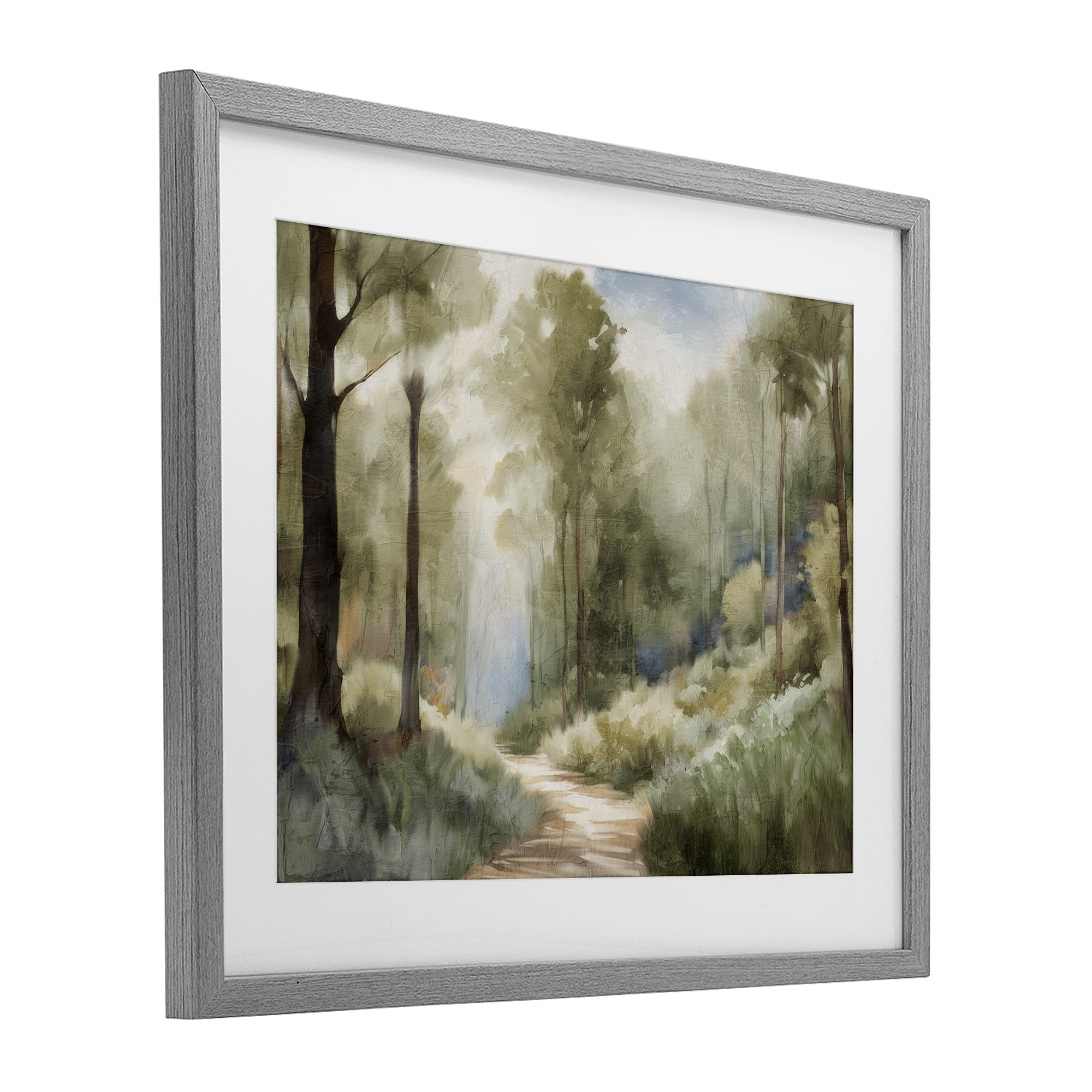 Hazy Atmospheric Walk Gray Framed Print Under Glass, design by Kim Allen