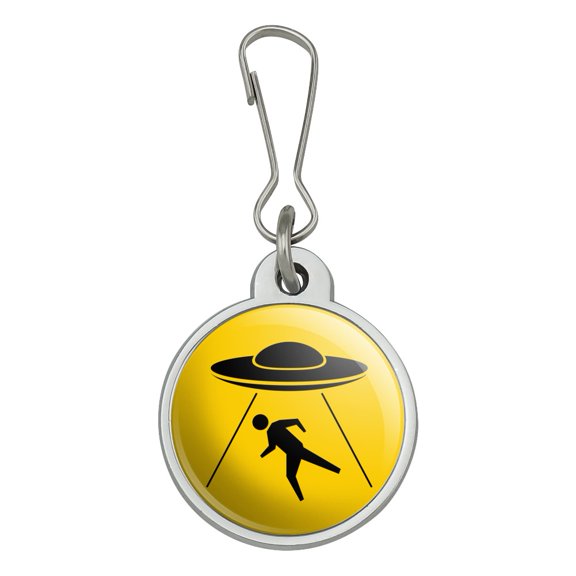 Alien Abduction Hazard Warning Sign Jacket Handbag Purse Luggage Backpack Zipper Pull Charm