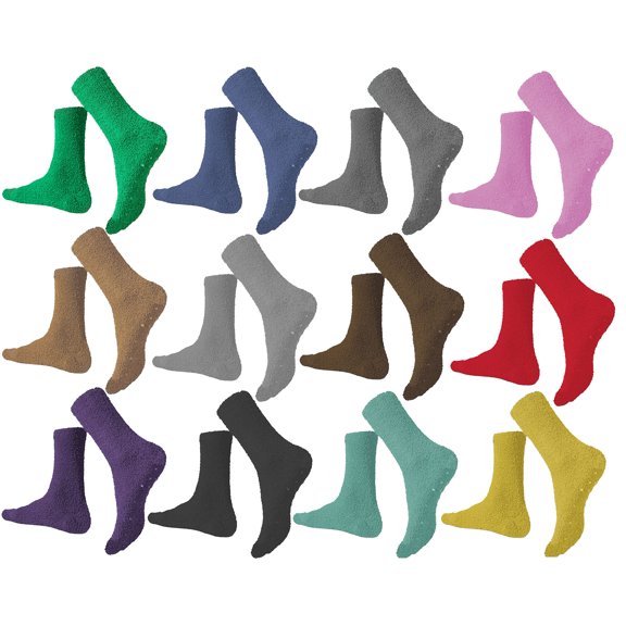 Gilbin 12 Pairs Fuzzy Socks Womens Girls Non Slip Socks, Warm Super Soft Crew Grip Socks for Women Fluffy Hospital Socks with Grippers