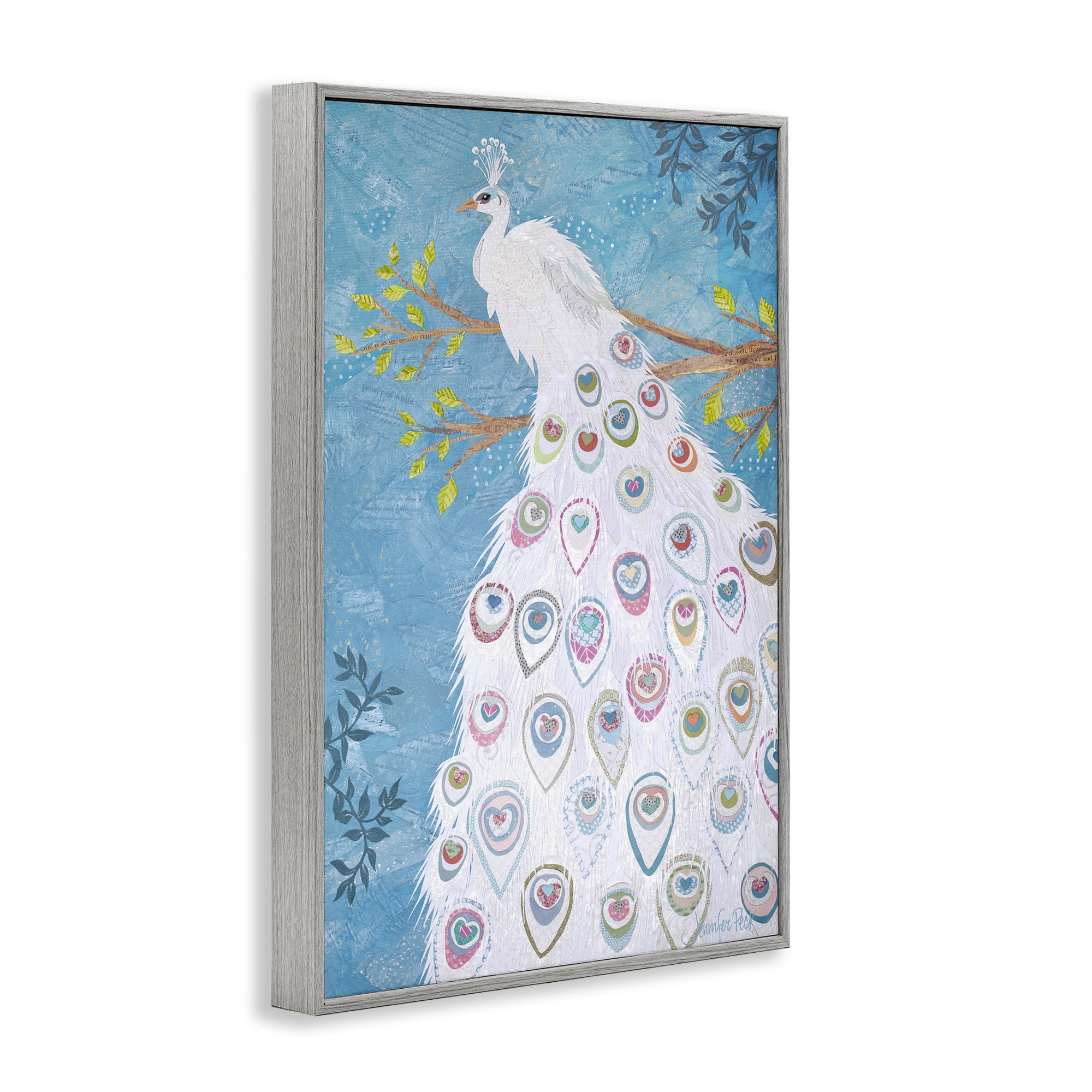 Stupell Industries White Patterned Peacock Animals & Insects Painting Gray Framed Art Print Wall Art, 16 x 24