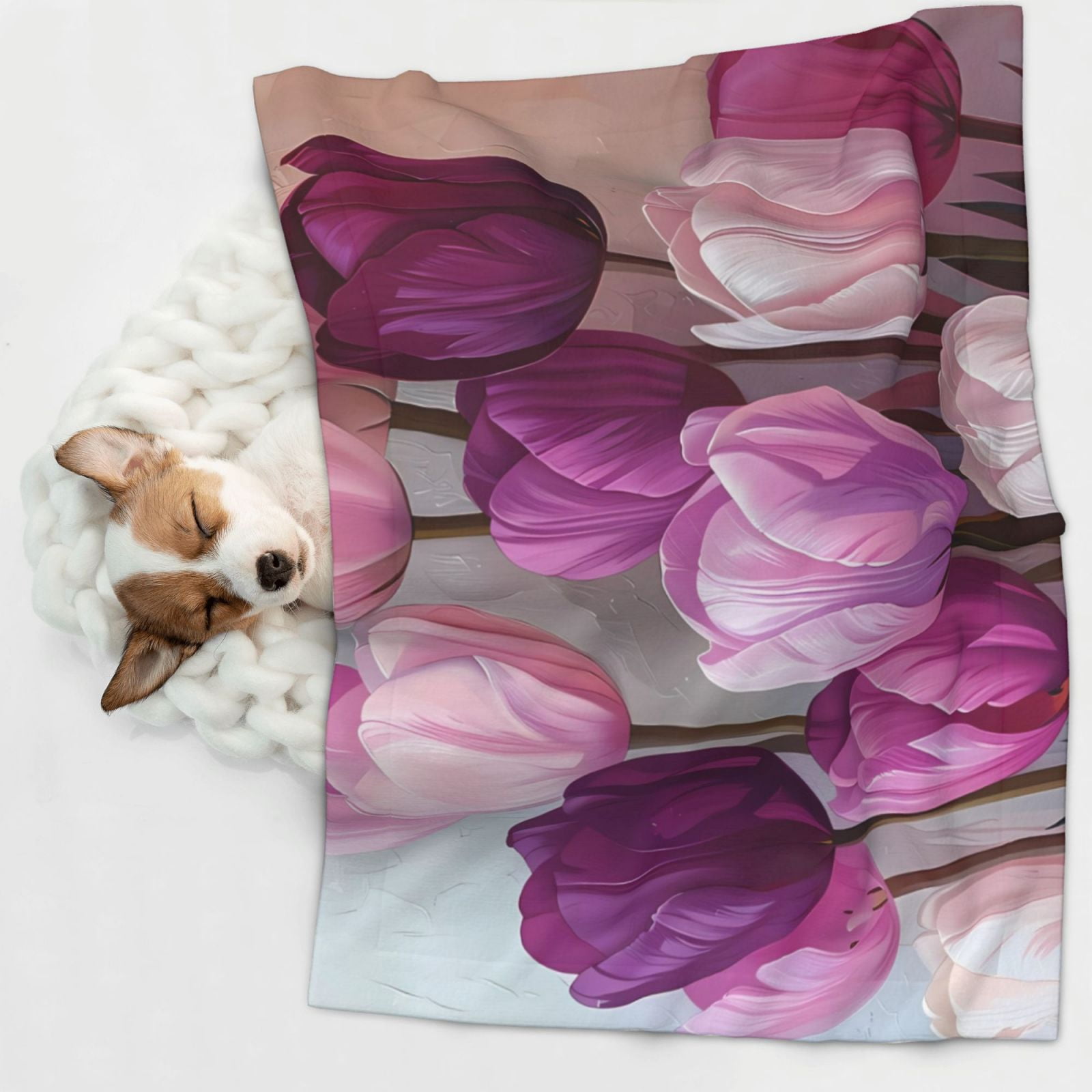 Naloa Purple And Pink Tulip Bouquet Dog Blanket, 3 Sizes Cat Blanket for Indoor Cats Large Medium Small Dog Gifts-Small