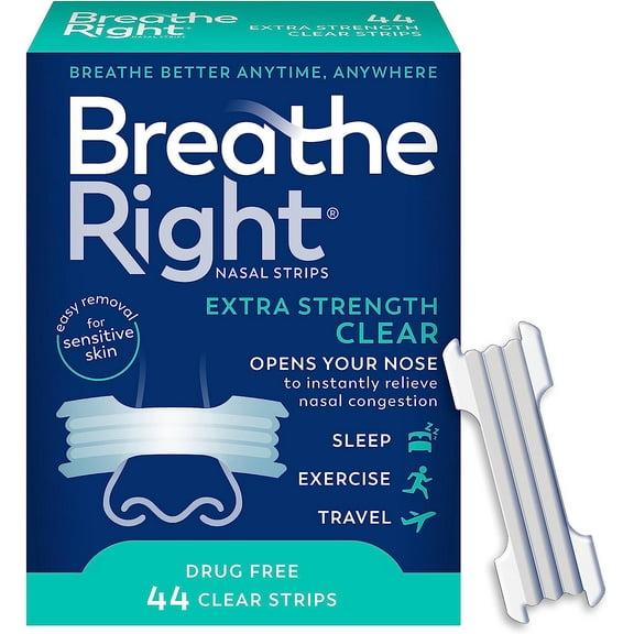 Breathe Right Extra Clear Sensitive Nasal Strips 44ct