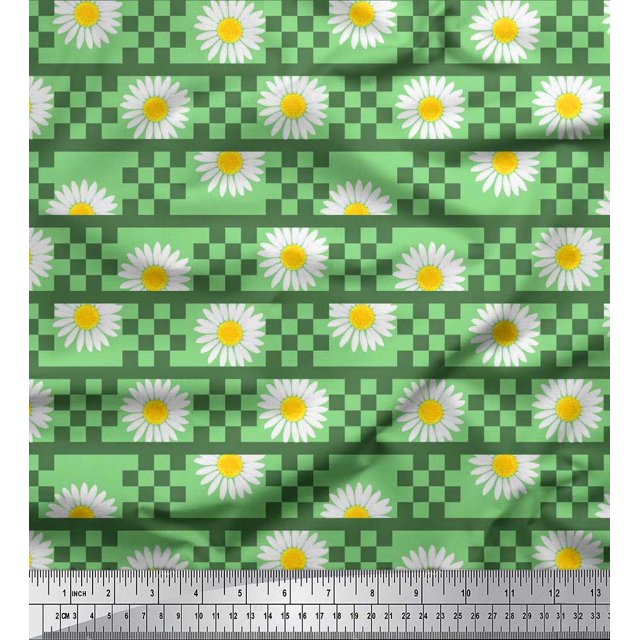 Soimoi Poly Georgette Fabric Stripe,Square & Daisy Floral Print Sewing Fabric Yard 42 Inch Wide