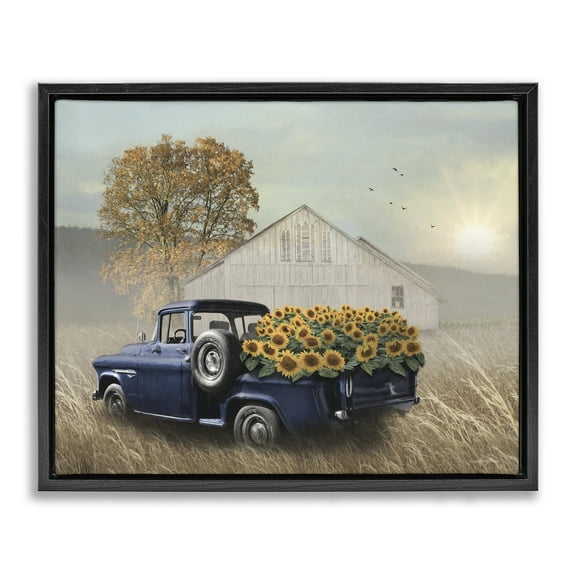 Stupell Industries Sunflower Filled Truck Transportation Painting Black Floater Framed Canvas Art Print Wall Art, 21 x 17